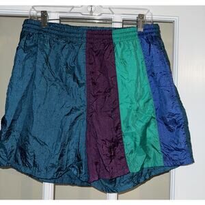 Pacific Scene Mens Swim Trunks Large Green Blue Colorblock Pockets Mesh Vintage